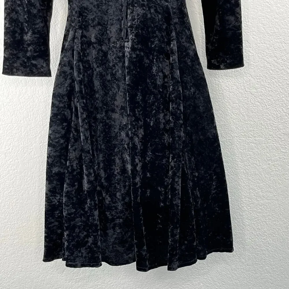 Vintage Black Crushed Velvet Mini Dress Girls 10 Fits Adult XXS 00 Witchy